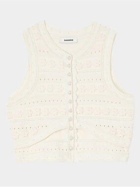 Sandro Propriano Ivory Floral Sleeveless top with pearl details